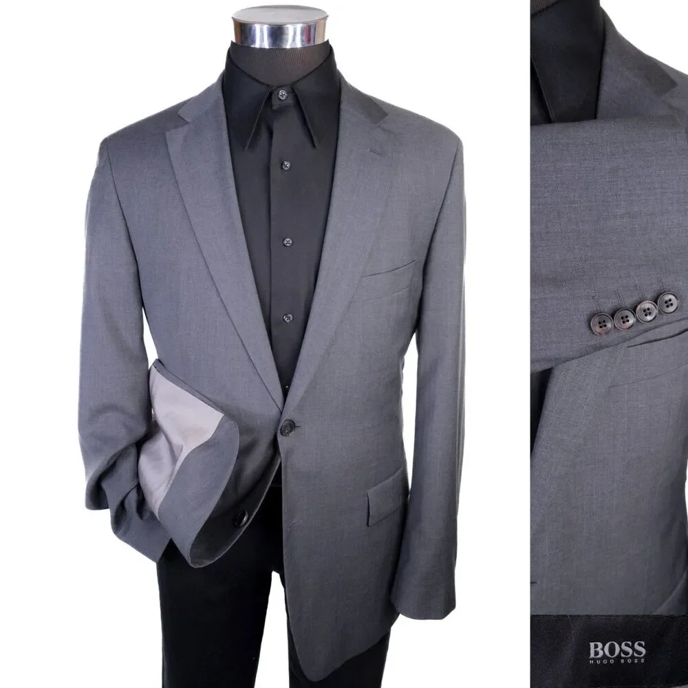 BOSS Hugo Boss Suit Jacket Sport Coat Blazer Sz 40R Super 100 Wool 2-Button